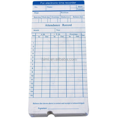 100 stuks/pakket Tijdkaarten/punchpapierkaarten voor Bimi tijdrecorder C100 Item OEM